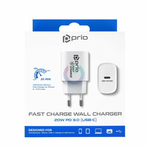 CARICATORE ALIMENTATORE PRIO FAST CHARGE QC 3.0 20W TYPE-C BIANCO BLISTER