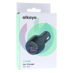 CARICATORE ALIMENTATORE ALKAYA DA AUTO ENTRATA DOPPIA USB-C - USB-A 48W NERO 