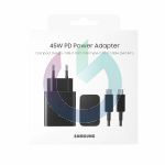 KIT SAMSUNG CARICABATTERIA SPINA + CAVO TYPE-C / TYPE-C FAST CHARGE 45W EP-T4510XBE NERO