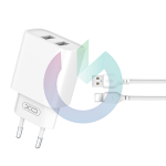 CARICATORE XO CARICABATTERIA FAST CHARGER 2.1A DOPPIA ENTRATA USB-A BIANCO + CAVO LIGHTNING