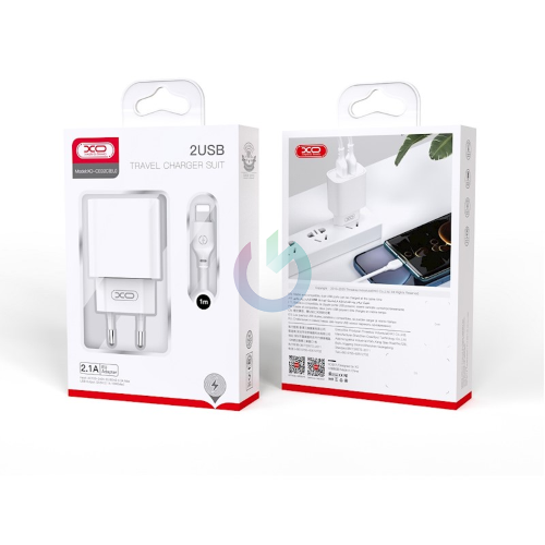 CARICATORE ALIMENTATORE XO FAST CHARGE 2.1A ENTRATA DOPPIA USB-A BIANCO + CAVO MICRO