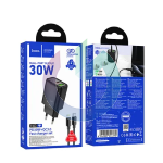 CARICATORE ALIMENTATORE HOCO 30W ENTRATA DOPPIA (TIPO-C + USB-A) NERO + CAVO LIGHTNING