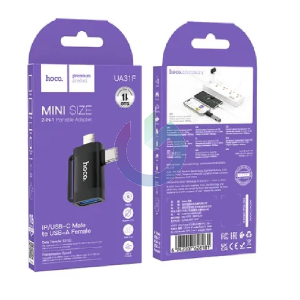 ADATTATORE HOCO OTG 2IN1 IPHONE/ TIPO-C A USB A UA31F NERO