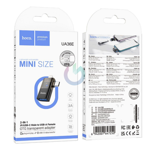 ADATTATORE HOCO OTG 2IN1 IPHONE / TIPO-C A USB A UA36E NERO