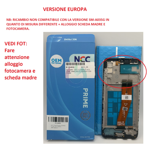 SM-A035F - A03 LCD DISPLAY NCC PRIME QUALITA' OEM SAMSUNG EU VERSION CON FRAME 