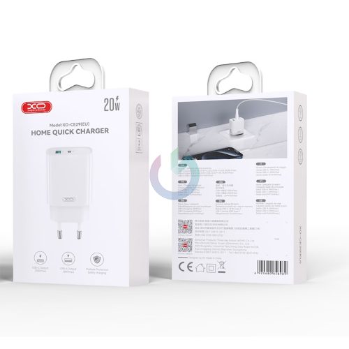 CARICATORE XO CARICABATTERIA FAST CHARGER 20W DOPPIA ENTRATA USB-A - TYPE-C BIANCO