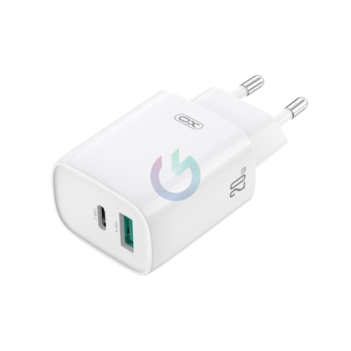 CARICATORE XO CARICABATTERIA FAST CHARGER 20W DOPPIA ENTRATA USB-A - TYPE-C BIANCO