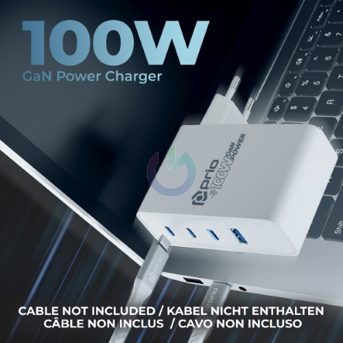 CARICATORE ALIMENTATORE PRIO FAST CHARGE 100W 4 INGRESSI (3 TYPE-C + 1 USB-A) BIANCO 