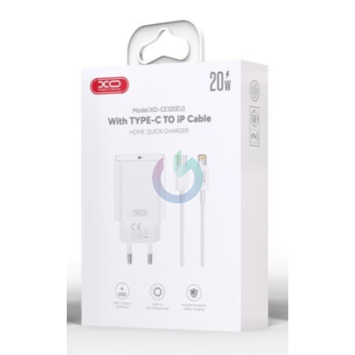 CARICATORE XO CARICABATTERIA FAST CHARGER 20W TYPE-C BIANCO + CAVO LIGHTNING