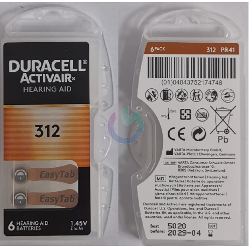 DURACELL BATTERIA ACUSTICA 312 AIR 1.4V - BLISTER DA 6 PZ. BATTERIE