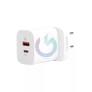 VEGER - CARICATORE ALIMENTATORE 25W DOPPIA ENTRATA USB - TYPE C + RICARICA WIRELESS PER APPLE WATCH 