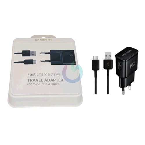 KIT SAMSUNG CARICATORE ALIMENTATORE FAST CHARGE  5V-2.0A/9V-1.67A + CAVO TYPE C 15W EP-TA20EBECGWW NERO