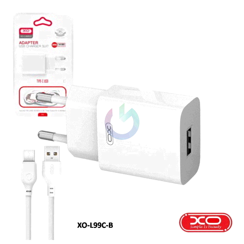 CARICATORE ALIMENTATORE XO 12W USB-A + CAVO TYPE-C BIANCO 
