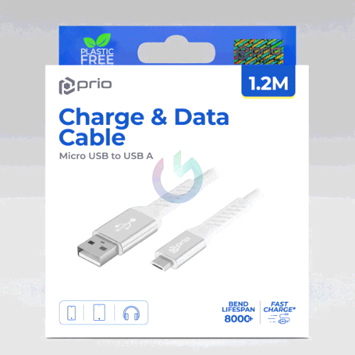 CAVO PRIO FAST CHARGE CERTIFICATO MICRO TO USB BIANCO 1.2M 18W