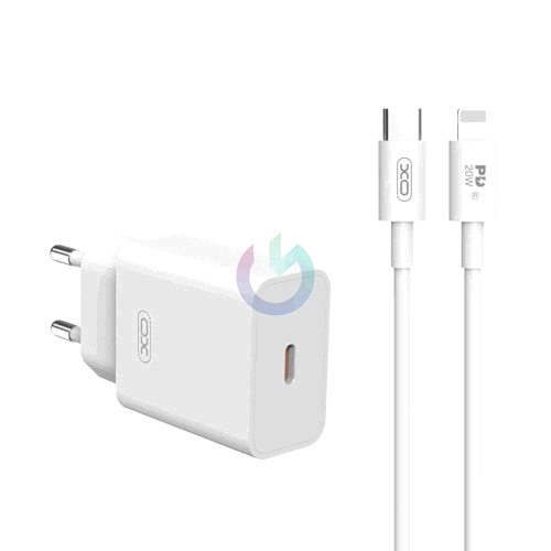 CARICATORE ALIMENTATORE XO 20W TYPE-C BIANCO CON CAVO LIGHTNING