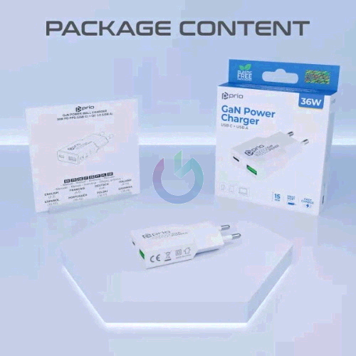 CARICATORE ALIMENTATORE PRIO FAST CHARGE 36W ENTRATA DOPPIA (USB A - TYPE-C ) BIANCO 
