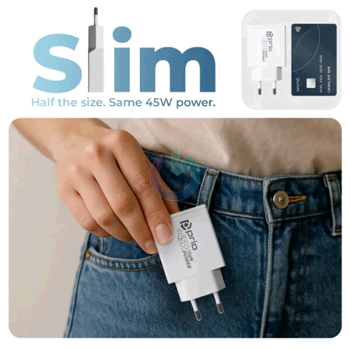 CARICATORE ALIMENTATORE PRIO GAN FAST CHARGE 45W ENTRATA DOPPIA (USB A - TYPE-C ) BIANCO PWC-1312