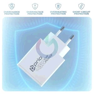 CARICATORE ALIMENTATORE PRIO GAN FAST CHARGE 45W ENTRATA DOPPIA (USB A - TYPE-C ) BIANCO PWC-1312