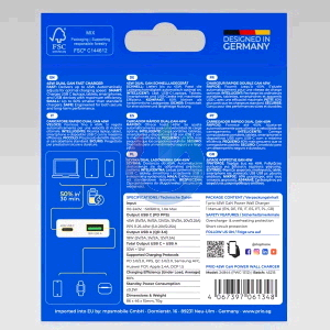 CARICATORE ALIMENTATORE PRIO GAN FAST CHARGE 45W ENTRATA DOPPIA (USB A - TYPE-C ) BIANCO PWC-1312