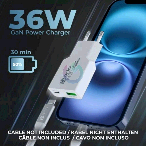 CARICATORE ALIMENTATORE PRIO FAST CHARGE 36W ENTRATA DOPPIA (USB A - TYPE-C ) BIANCO 