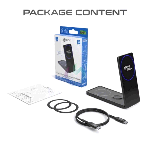 PRIO 15W CARICATORE WIRELESS MAGSAFE 3 IN 1 IPHONE - APPLE WATCH - AIRPODS NERO