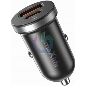 CARICATORE ALIMENTATORE MAXLIFE DA AUTO DOPPIO INGRESSO (TYPE-C USB-A) NERO 35W