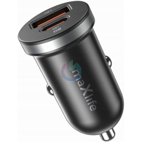 CARICATORE ALIMENTATORE MAXLIFE DA AUTO DOPPIO INGRESSO (TYPE-C USB-A) NERO 35W