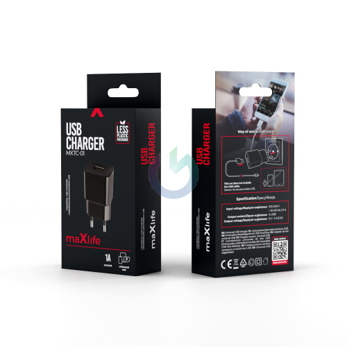 CARICATORE ALIMENTATORE MAXLIFE USB-A 1A NERO